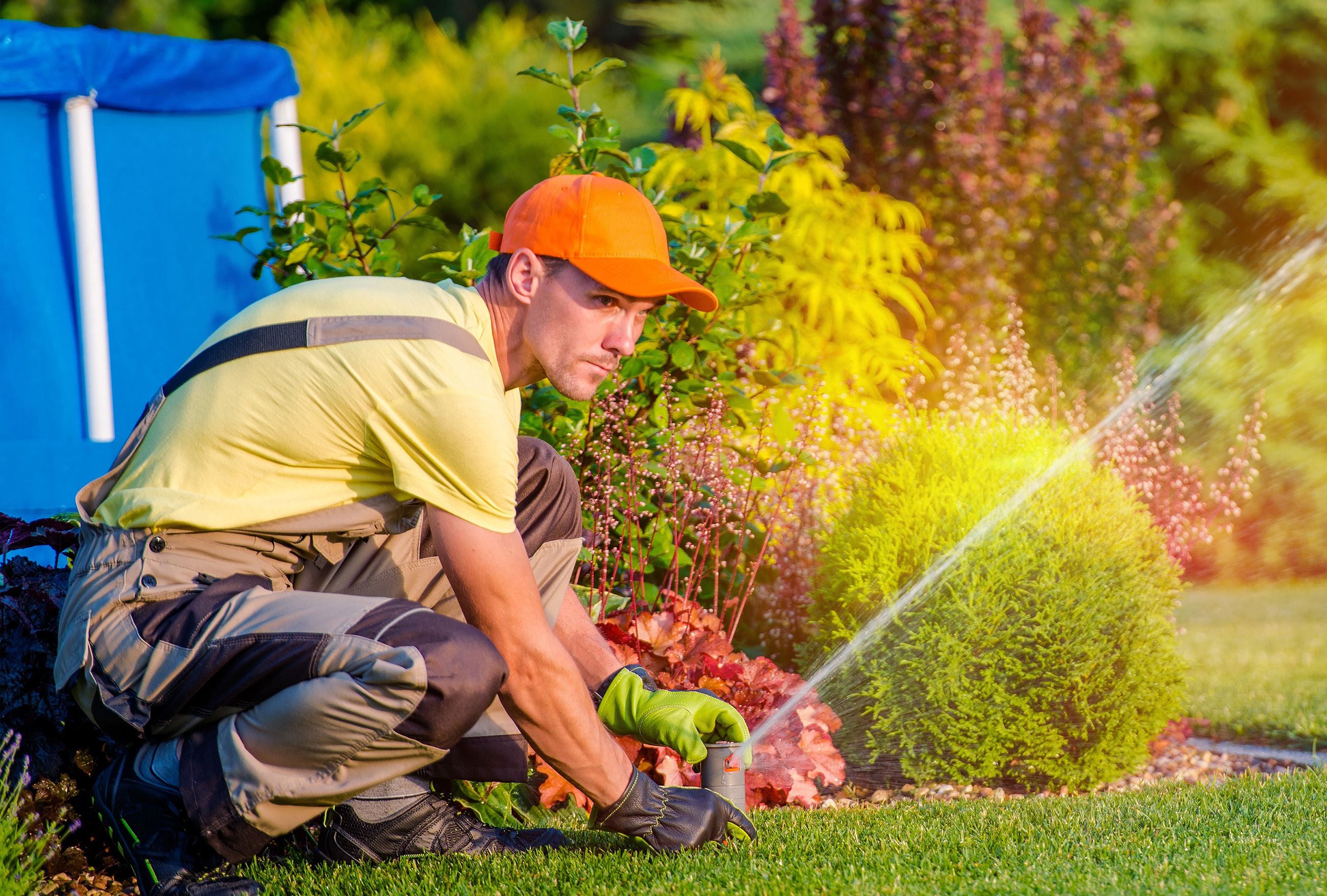 man with a sprinkler